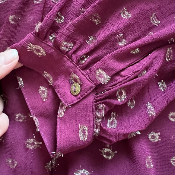 Moulinette Soeurs by Anthropologie Allegra Blouse Burgundy with Gold Foil - Picture 8 of 9